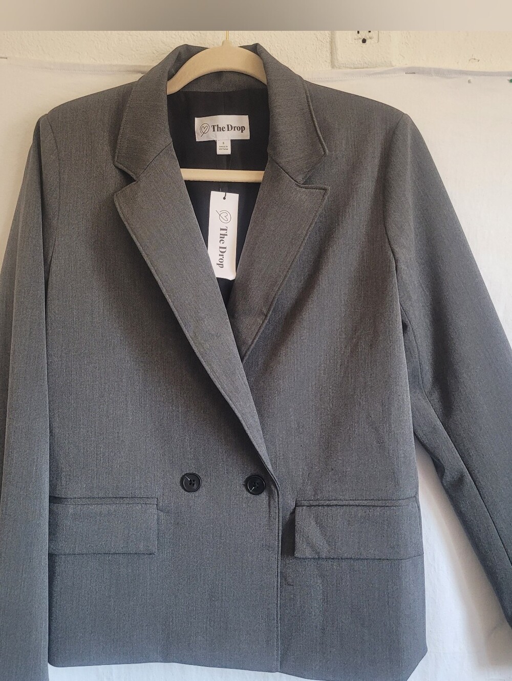 THE DROP .. Women's Gray Double-Breasted Blazer Jacket Size S NWT